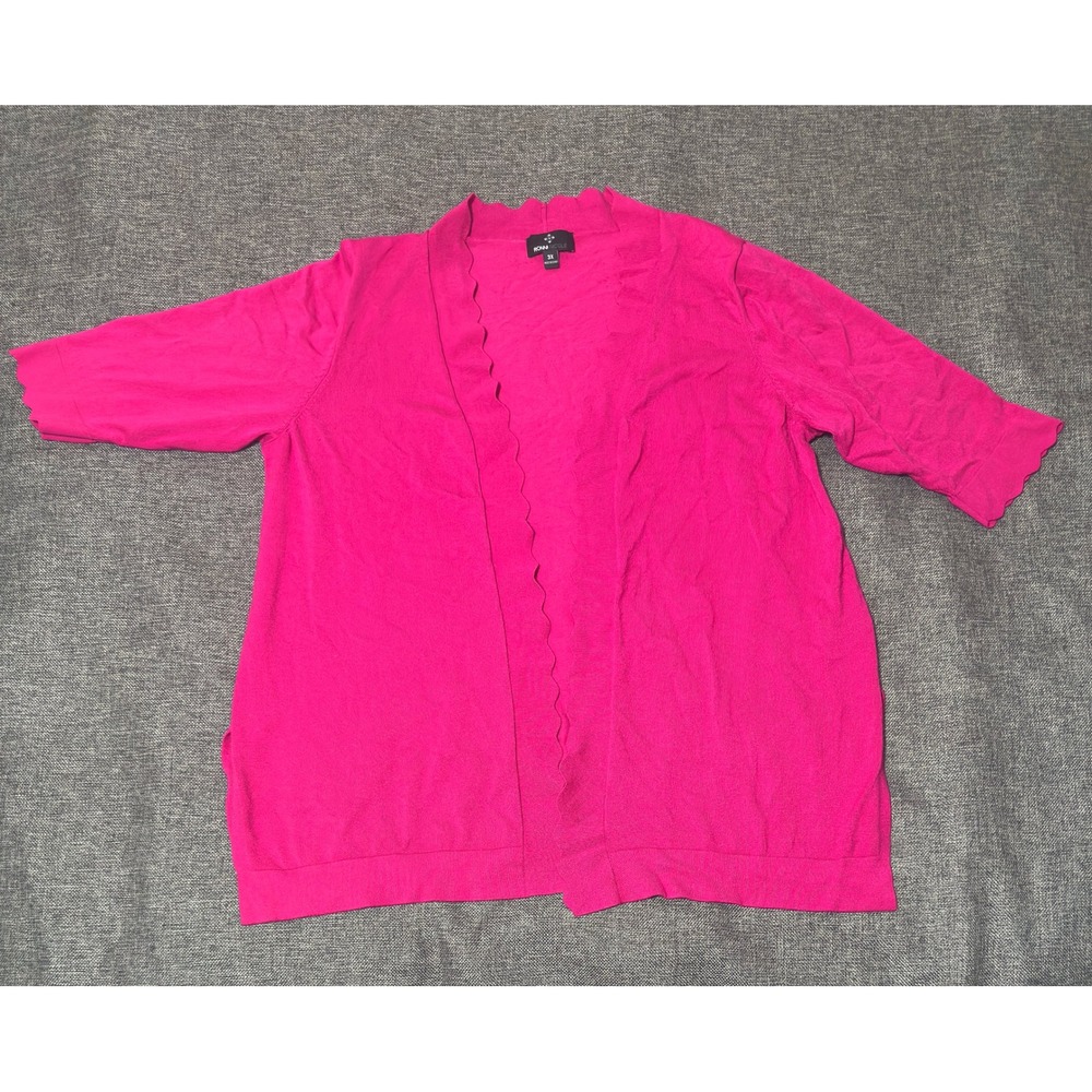 Ronni Nicole Womens 3X Cardigan Pink Scalloped Open Front Short Sleeve